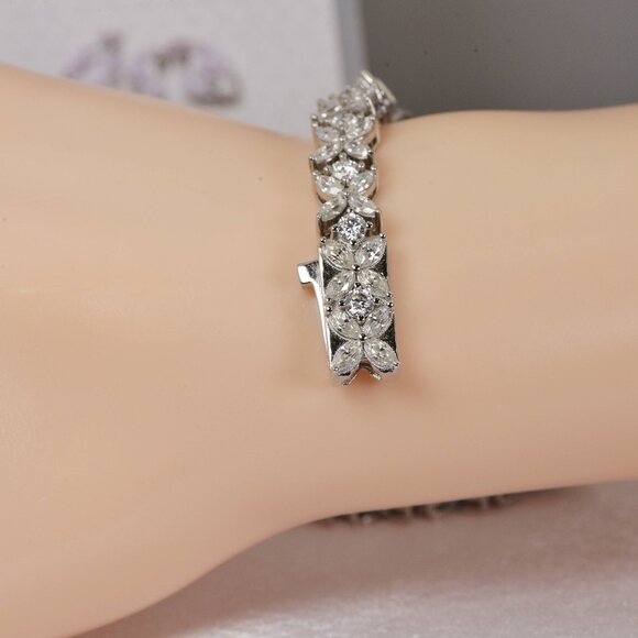 GRA Certified Maqui and Round Cut Moissanite Tennis Bracelet 925 Sterling - Picture 3 of 8